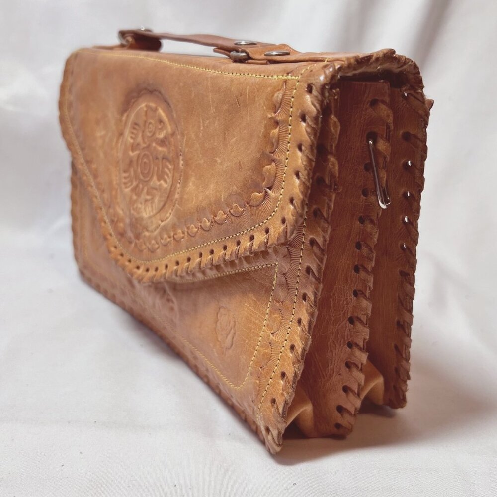 Costa Rica Leather Vintage Shoulder/Crossbody Bag-Removable Strap-Camel/Tan-Rose - Picture 5 of 15